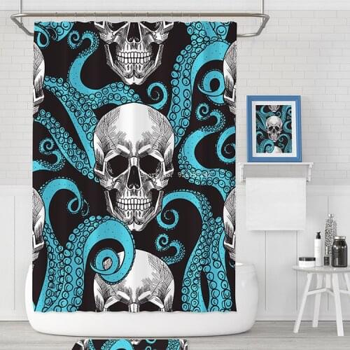 Retro Skull Creative Art Printed Shower Curtain Polyester Printed Waterproof and Mildew Resistant Shower Curtain