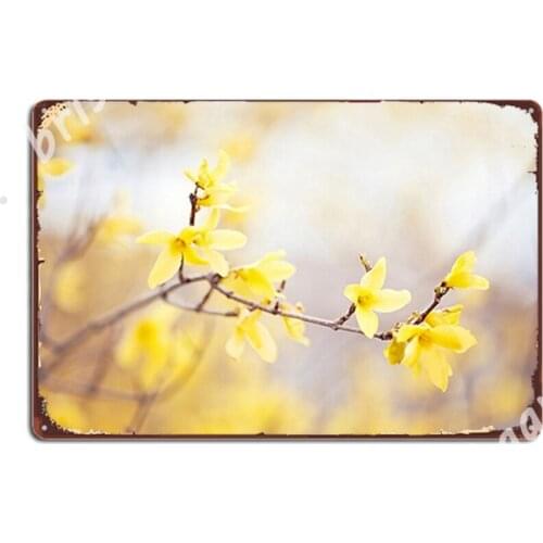 Yellow Forsythia Flower Photography, Floral Spring Nature Art Metal Signs Wall pub Garage Club Funny Tin sign Posters