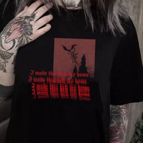 Dark horror Harajuku t-shirt women o-neck casual punk Harajuku gothic tees short sleeve hip hop Ulzzang Vintage women clothing