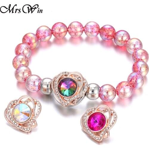 2019 New Snap Jewelry Bracelet Handmade Beaded Snap Button Bracelet Fit 18mm Snap Buttons Jewelry Shiny Beads Bracelet for Women