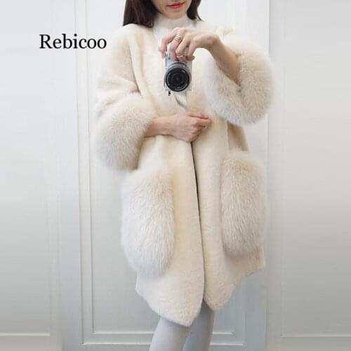 Autumn and winter new fur coat female long paragraph V collar coat high imitation fox fur sheep cut cashmere jacket
