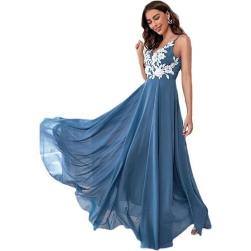 Womens Summer 2021 New Color Temperament Commuter Sling High Waist Fashion Chiffon Floor-Length Formal Dress for Party