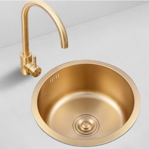 Gold Kitchen Sink Nano 304 Stainless Steel Sink Undermount Mini Small Round Sink Single Bowel for Balcony Tea Room Bar Counter