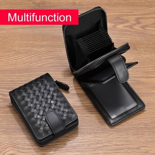 100%Sheepskin braided driving license male card package leather zipper womens wallet multi-function credit card card package