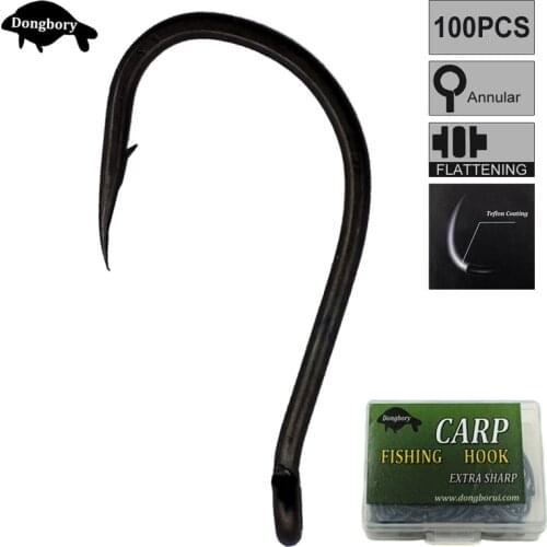 100PCS Telflon Coated Carp Hook Curve High Carbon Steel Fishing Hooks for Pop up Boilies Baitholder Carp Rig Fishing Accessories
