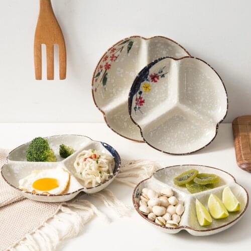 3 Grid Dessert Fruit Breakfast Serving Tray Snack Ceramic Plate Side Dish Seasoning Japanese Home Kitchen Cooking Tableware Tray