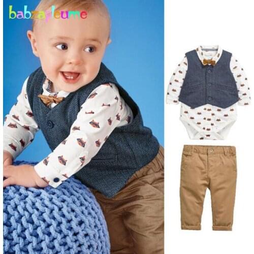 Babzapleume/3PCS/3-24Months/spring autumn newborn baby boys clothes gentleman suit vest+rompers+pants infant clothing set BC1556
