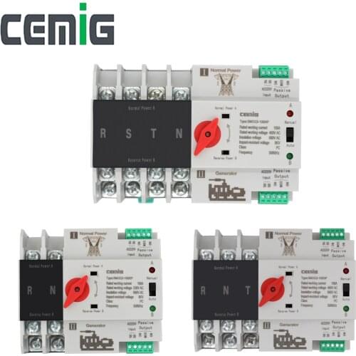 ATS Dual Power Automatic Transfer Switch 2P/3P/4P 100A Millisecond Switching Without Interruption 35mm Rail Installation