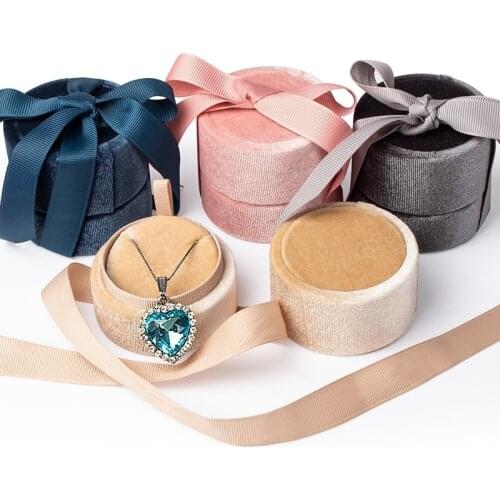 Velvet Ring Display Jewellery Box Elegant Round Bow Wedding Earrings Pendants Gift Storage Boxes for Jewelry Women