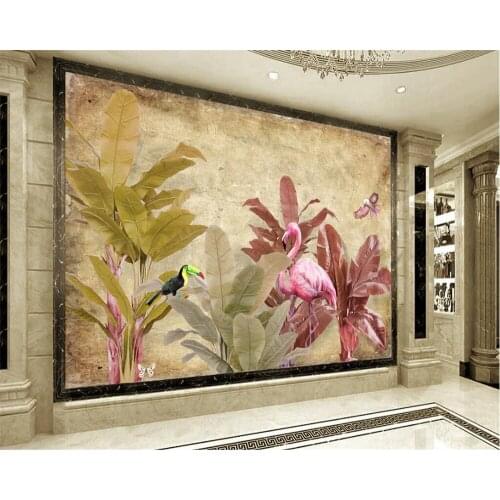 Beibehang Custom Wallpaper Continental Retro Bamboo Tree Flamingo Background Wall Home Decorative TV Sofa murals 3d wallpaper