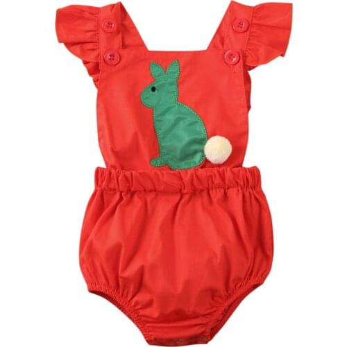 Newborn Baby Girls Boys Bodysuits Clothes Easter Bunny Print Ruffles Short Sleeve Jumpsuit Outfits Summer