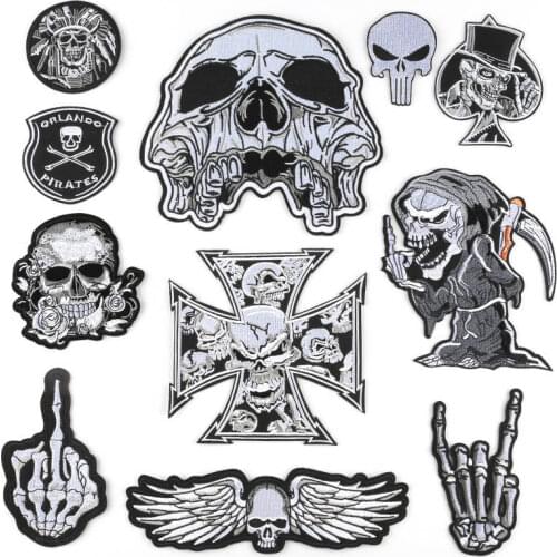 Big Rock Skull Patches Iron On Embroidered Patches for Clothing Jeans Jacket DIY Sew Stripes Applique Hippie Punk Badges Sticker