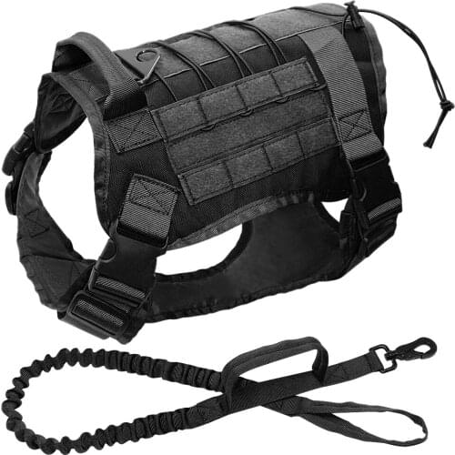 For Medium Large Dog Shepherd Tactical Dog Vest Harness Working Dog Nylon Bungee Leash Lead Training Running