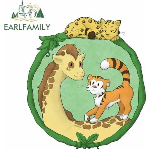 EARLFAMILY 13cm x 11.6cm for Cute Jungle Friends Car Stickers Refrigerator Decal Personality Windshield Waterproof Decoration
