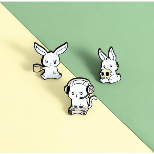 Enamel Pin Cute White Music Game Skull Bunny Brooch Backpack Clothes Metal Badge Lapel Pins Cute Jewelry Gift For Friends