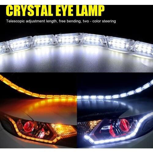 EURS 2pcs Crystal Led Strip Ultrafine Cars DRL LED Daytime Running Lights White Turn Signal Yellow Guide Strip for Headlight 12V
