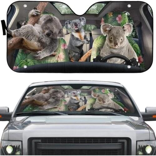 INSTANTARTS Lovely Koala Family Pattern Car Interior Protector Front Windshield Sunshade Durable Car Sun Shade for Windshield