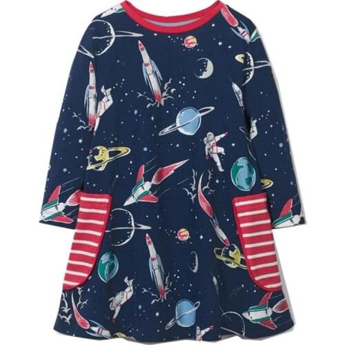 Jumping meters New Dresses with pockets autumn clothes for girls long sleeve fashion cartoon princess frocks kids dress