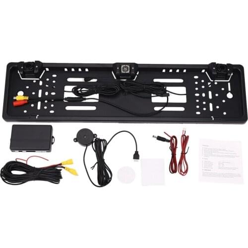 HD rearview camera car European license plate frame camera Light 12 LED 170 backup reverse camera IR with 2 parking sensor