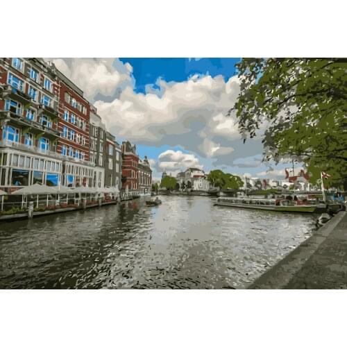 PX-07 Amsterdam canal Frameless diy oil painting by numbers Europe landscape acrylic paint wall painting digital unique gifts