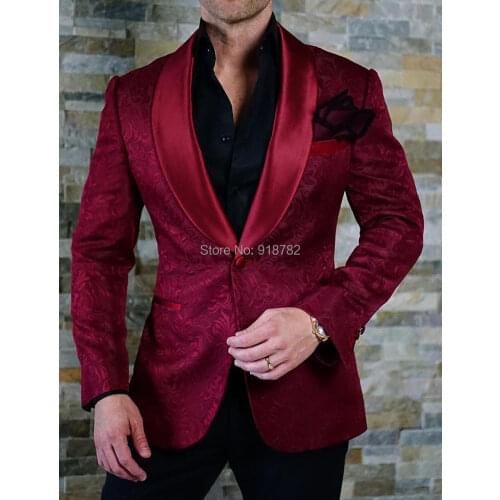 Costume Homme 2018 New Designer Burgundy Jacket Black Pant Formal Men Suit For Wedding Groomsman Suit Tuxedo Slim Fit