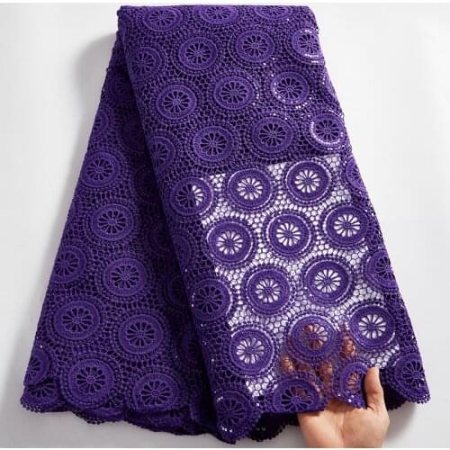 SJD LACE Purple African Guipure Lace Fabric 2021 Guipure Pattern Sewing Embroifery Fabric 5 Yards Dresses For Womem Party A2524