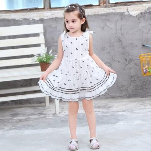 Girls Summer Butterfly Dress White Baby Cotton Jacquard Princess Skirt Children Beach Skirt Girl