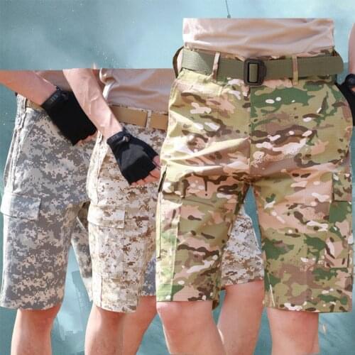 Summer Mens Camouflage Loose Cargo Tactical Shorts Outdoor Sports Hunting Camping Climbing Training Knee Length Short Trousers