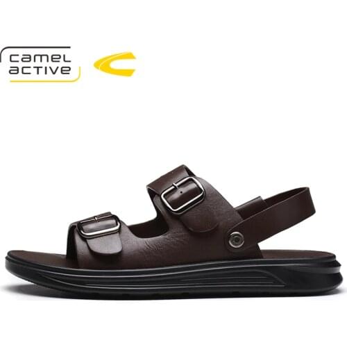 Camel Active Brand Shoes Summer New Buckle Strap Mens Sandals Designer Genuine Leather Mens Cowhide Fashion Man Beach Shoes