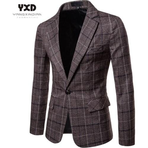 Plus Size 4XL Fashion Mens Suit Jacket Business Casual Suits For Man British Style Check Blazers Slim Fit Men Blazer Social Coat