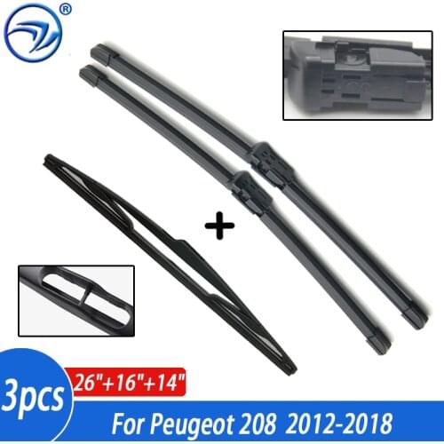 Wiper Front Rear Wiper Blades Set For Peugeot 208 2012 2013 2014 2015 2016 2017 Windshield Windscreen Window 26"16"14"