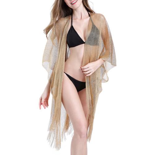 Swim Cover Ups Tassel Gold Sexy Women Swim Suit Cover Ups 2021 Summer See Through Beach Dress Swim Cover Up Women