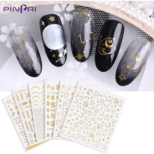 New Star Moon Design Golden 3D Nail Art Stickers Decals DIY Salon Manicure Adhesive Decal Sticker Sliders Nail Art Decoration