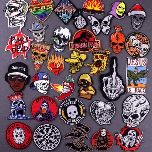 Punk/Skull Patch Iron On Patches On Clothes Embroidered Patches For Clothing Stickers Applique Stripe Applique Accessory Badge