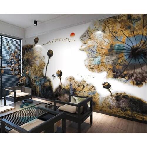Beibehang papel de parede Custom wallpaper Chinese ink lotus gold decorative painting TV sofa background wall muras 3d wallpaper