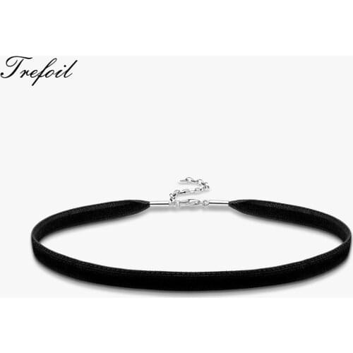 Black Ribbon Chokers Necklace,925 Sterling Silver Trendy Bohemia Gargantilha Jewelry Gift For Women Girls Lady Fit Charm Beads
