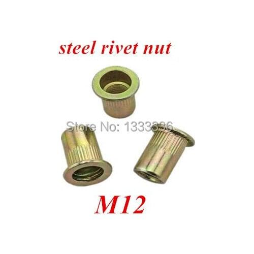 50PCS M12 Flat Rivet Nut Rivnut Insert Nutsert Countersunk Head column Nut steel with yellow zinc plated
