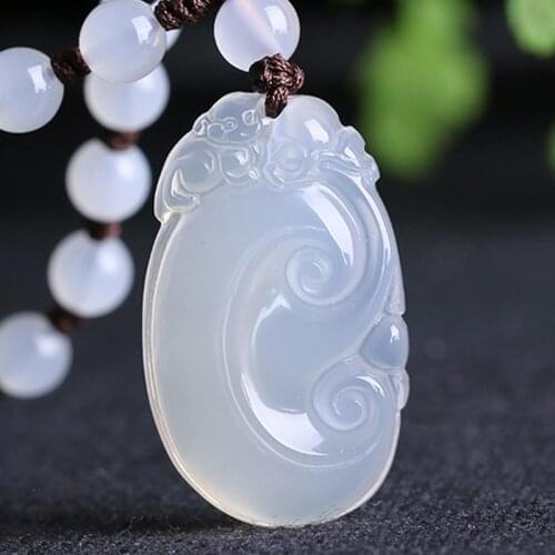 Drop shipping Natural white Agate chalcedony Pendant carved Pendant necklace accessories For Women Fine Romantic Jade Jewelry