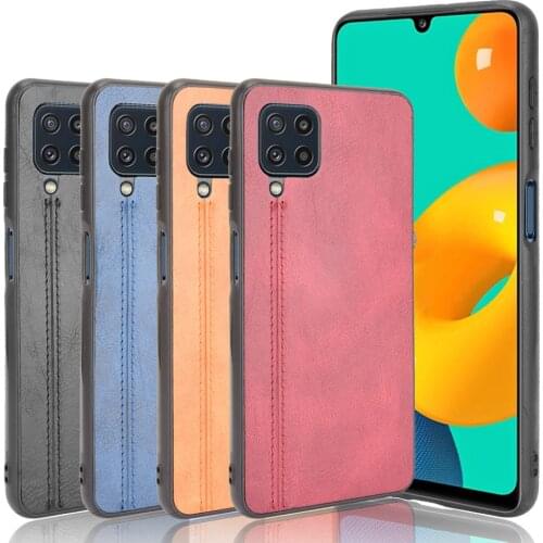For Samsung Galaxy M32 SM-M325F M 32 M325 Luxury Calfskin PU Leather lines Back Cover Shockproof Case For Samsung M32 Phone Case