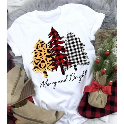 Christmas Shirt Merry and Bright t-shirt Buffalo Plaid and Leopard Print Christmas trees Tee women casual vintage are Tops