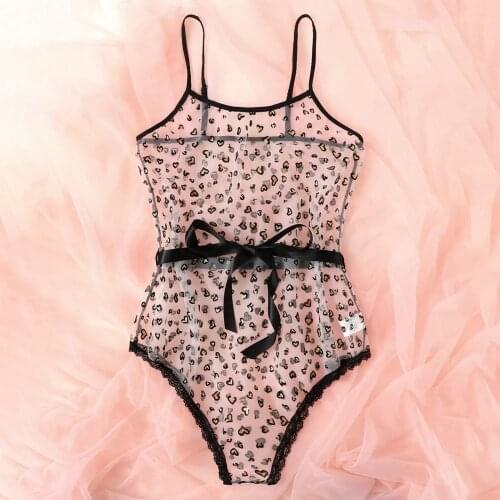 Sexy Leopard Lace See Through Bodysuit Lingerie for Women Hollow Out One Piece Bodysuits Lingerie Exotic Teddies Bodysuits