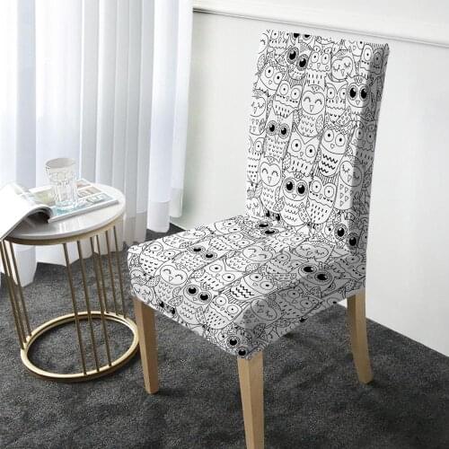 Cartoon Owl Chair Cover Elastic Dining Chair Protector Cover Removable Washable Slipcover for Christmas Banquet Party Decor