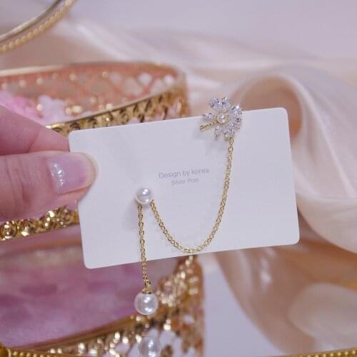 14K Real Gold Plated Fashion Jewelery Flower Crystal Pearl Exquisite Stud Earrings for Woman Holiday Party Elegant Earring