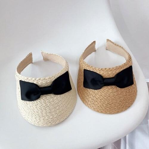Korean Baby Sun Hat Summer Spring Grass Woven Empty Top Hat Children Straw Hat Female Bow Sunscreen Girl Sun Hat