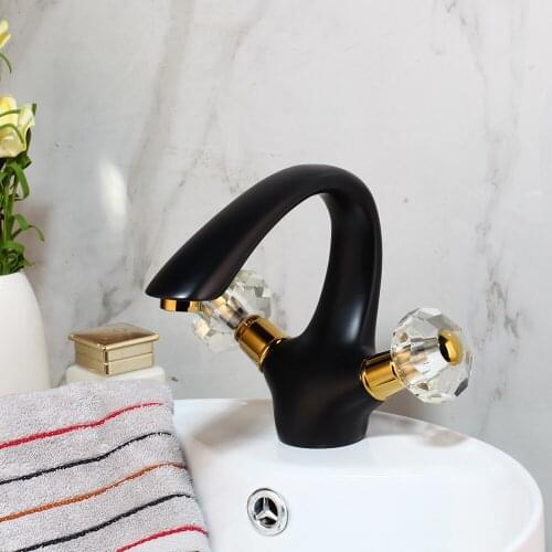 Torayvino Black Bathroom Faucet Basin Sink Dual Handles Deck Mounted Faucet Hot Andl Cold Mixer Water Tap Bathtub Washbasin Tap
