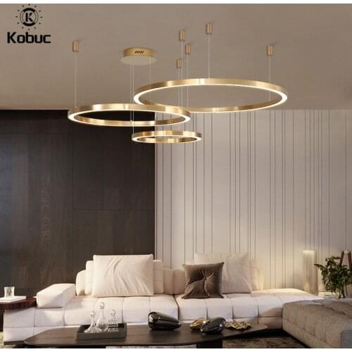 Kobuc Modern Led Chandelier 40/60/80/100cm Home Lighting Brushed Rings Ceiling Mounted Gold Chandelier Lighting Hanging Lamp