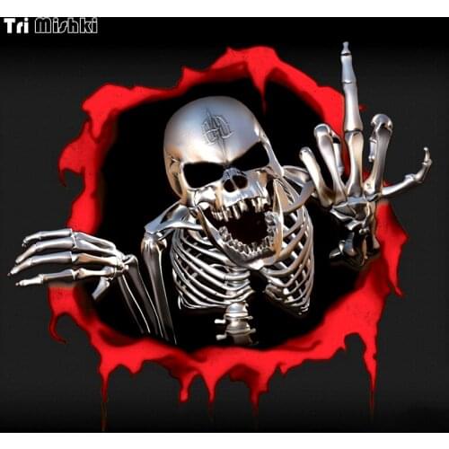Tri Mishki 15*14cm metal skeleton skull in the Bullet hole car sticker funny colorful car stickers auto automobile decals WCS010