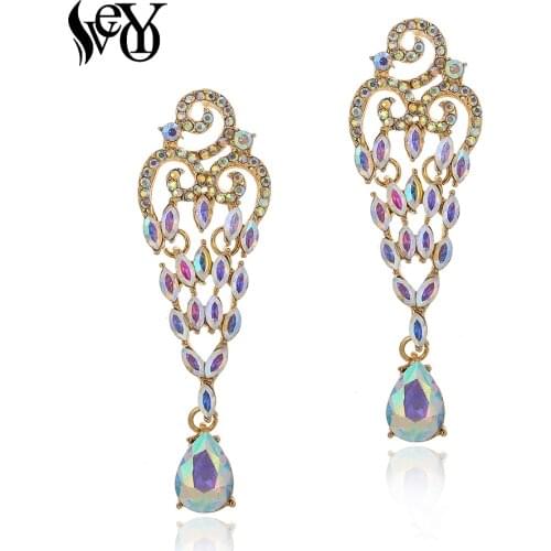 VEYO ZA Crystal Dangle Earrings for Women AB Color Vintage Rhinestone Earrings Fashion Jewelry New