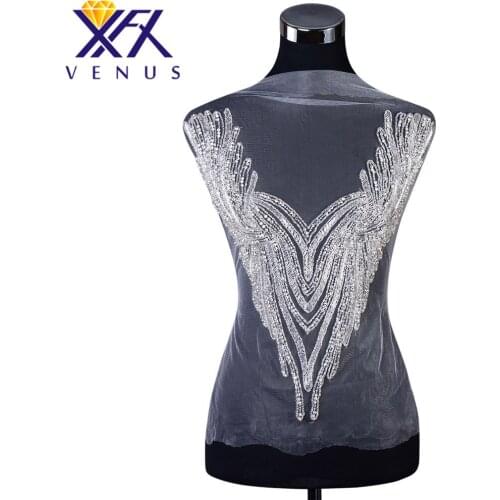 XFX VENUS Hand sew on bodice rhinestone applique with glass beads pearls patch wedding dress accessories fashion