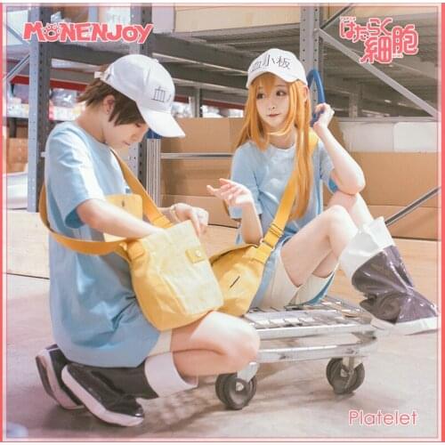 Monenjoy Cells at Work! Platelet Cosplay Costumes Lori Long T-Shirt Shorts Hat Cos Sets